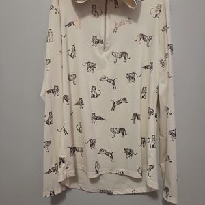 Long Sleeve Cream Tiger Print Quarter-Zip Top